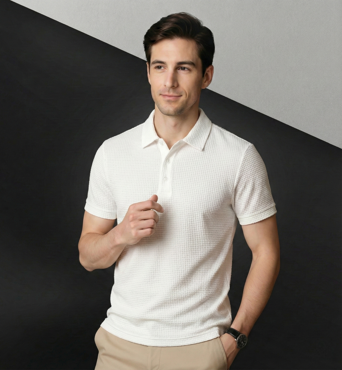 Modelo vestindo Polo Premium